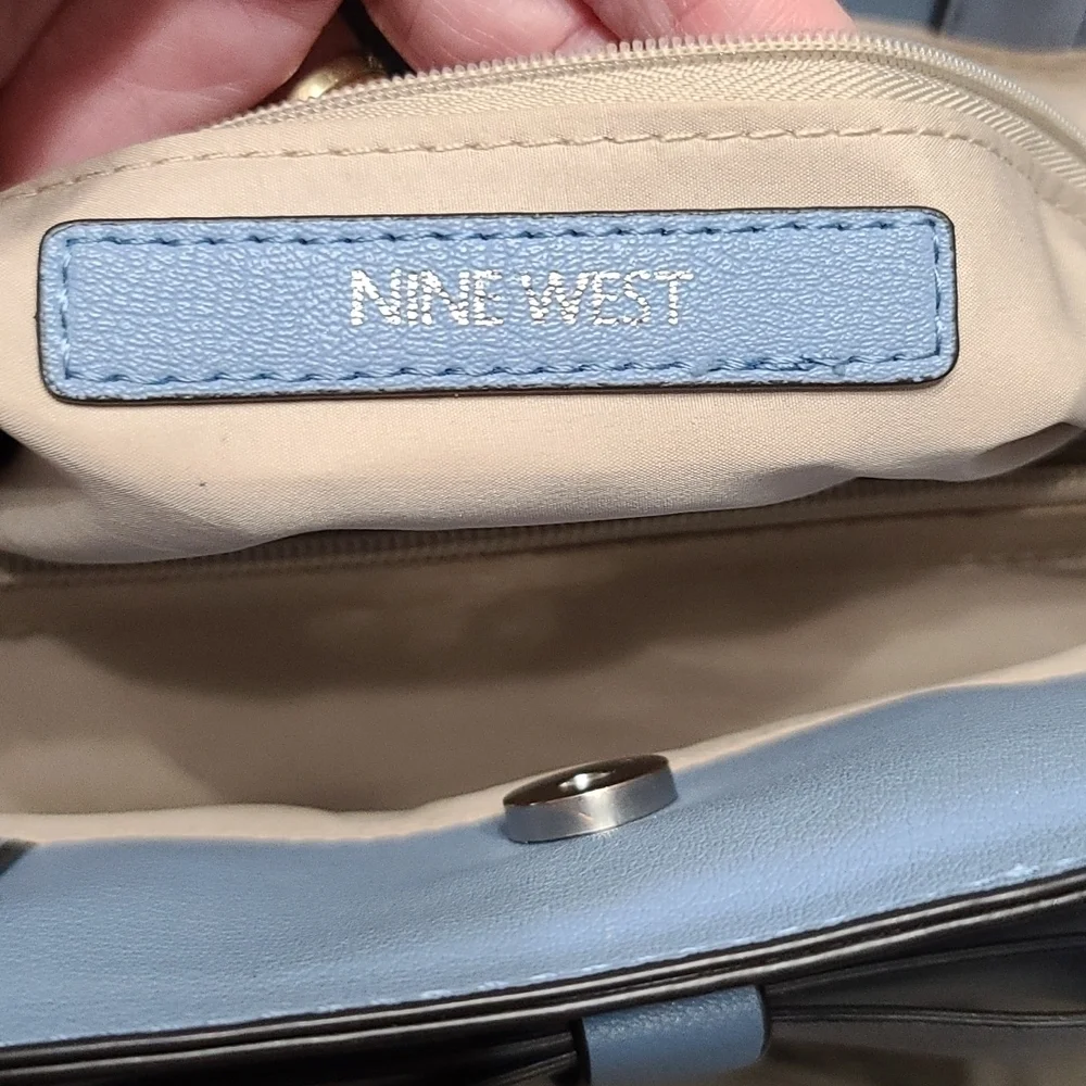Nine‎ West Purse Faux Blue Leather 3 Compartments Handles/Strap 13x11